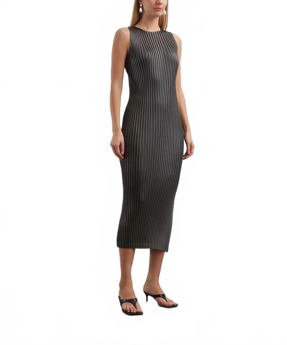 NEW ISSEY MIYAKE glossed metal pleats dress in black